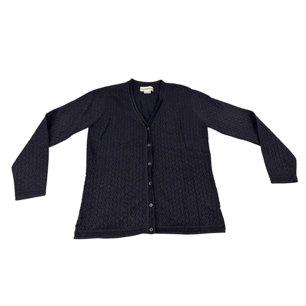 Vintage Soft Black Textured Button-up Cardigan 1990s Preppy‎ SMALL